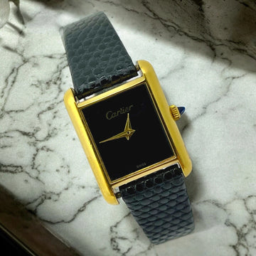 Cartier Tank Vermeil 21 x 28 Vintage Black Manual Electroplated 18k Yellow Gold