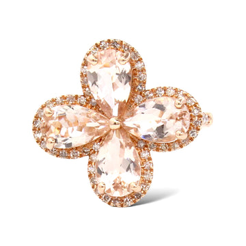 EFFY Morganite 3 CT Cocktail Diamond Flower Ring 14K Rose Gold Statement Piece