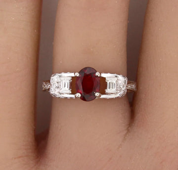 Garnet Diamond Ring 0.50 CT Platinum 900 Ring Size 6