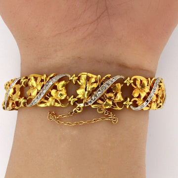 French Art Nouveau Bracelet Antique 1.50 CT Rose Cut Diamond 18K Yellow Gold