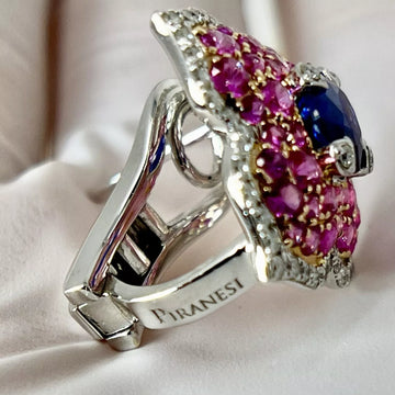 Piranesi Pacha Blue and Pink Sapphires Diamonds 18k White and Rose Gold Earrings