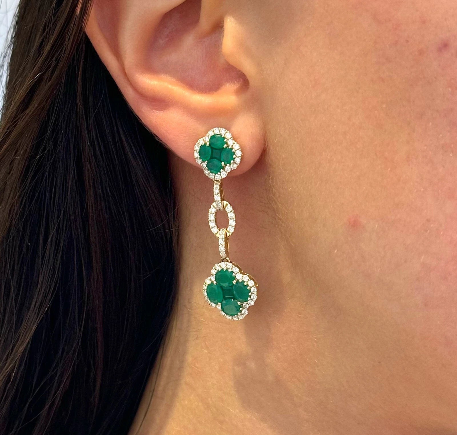 Estate Natural Diamond 0.65 CT and Emerald 2.25 CT 14K Yellow Gold Earrings
