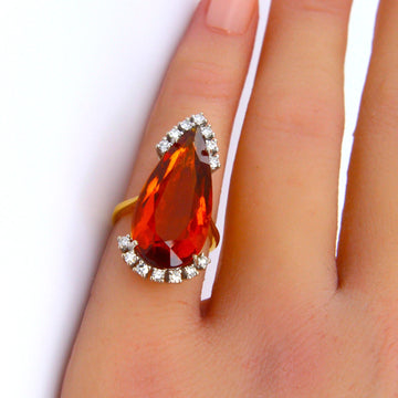 Estate 8.30 ct Madeira Citrine Quartz 18K Yellow Gold Ring Natural Diamonds