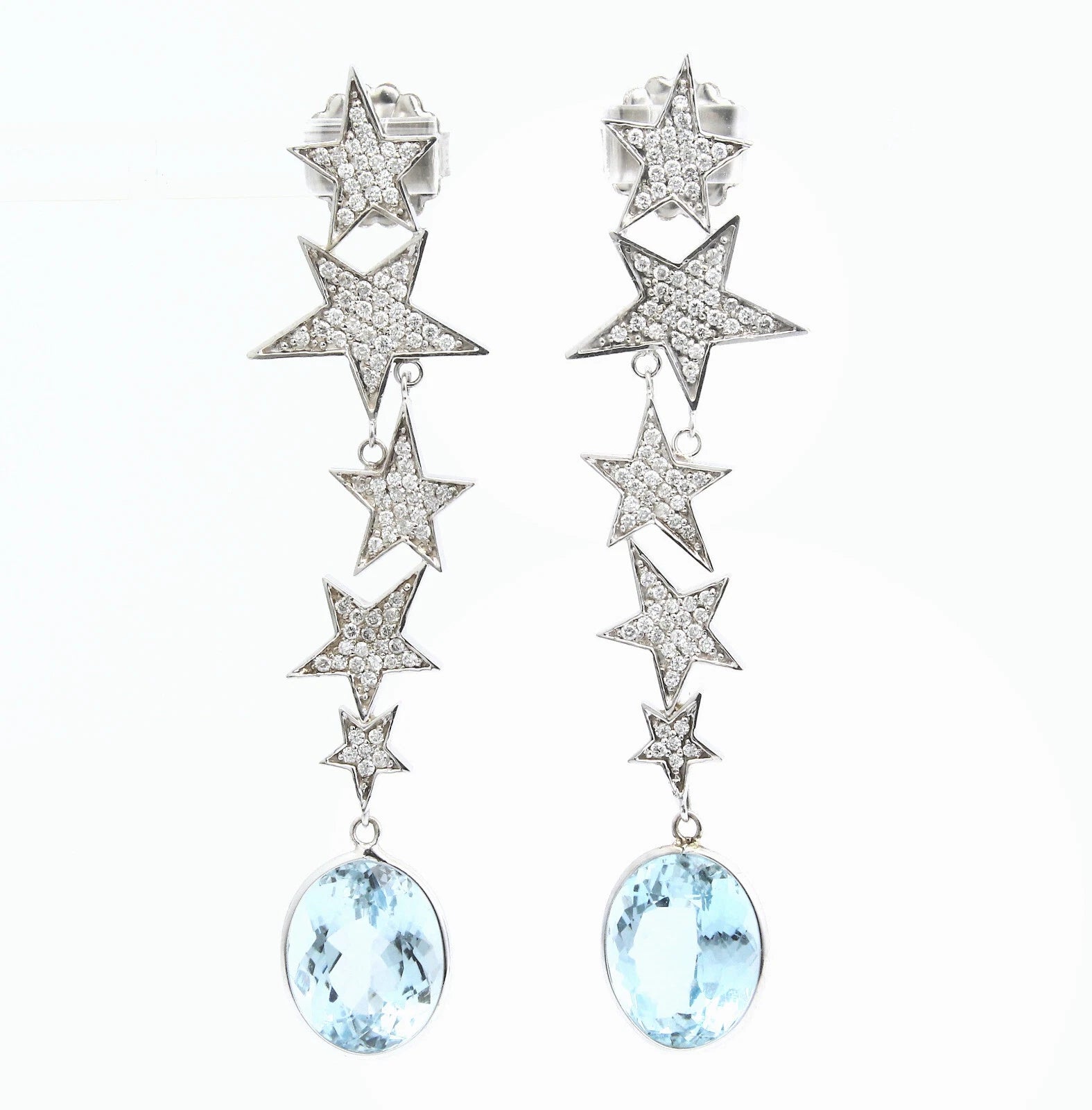 Estate Natural 1.20 CT Diamond and Aquamarine 8 CT Earrings In 18K White Gold