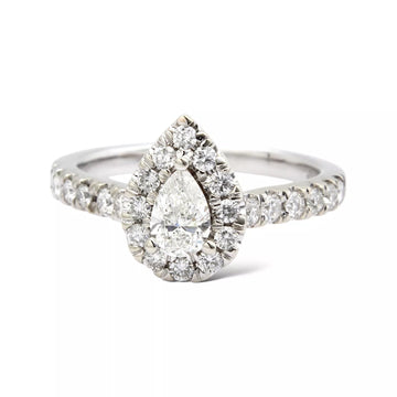 1 CTW Pear Cut Natural Diamond Engagement 14K Halo Round Brilliant Ring