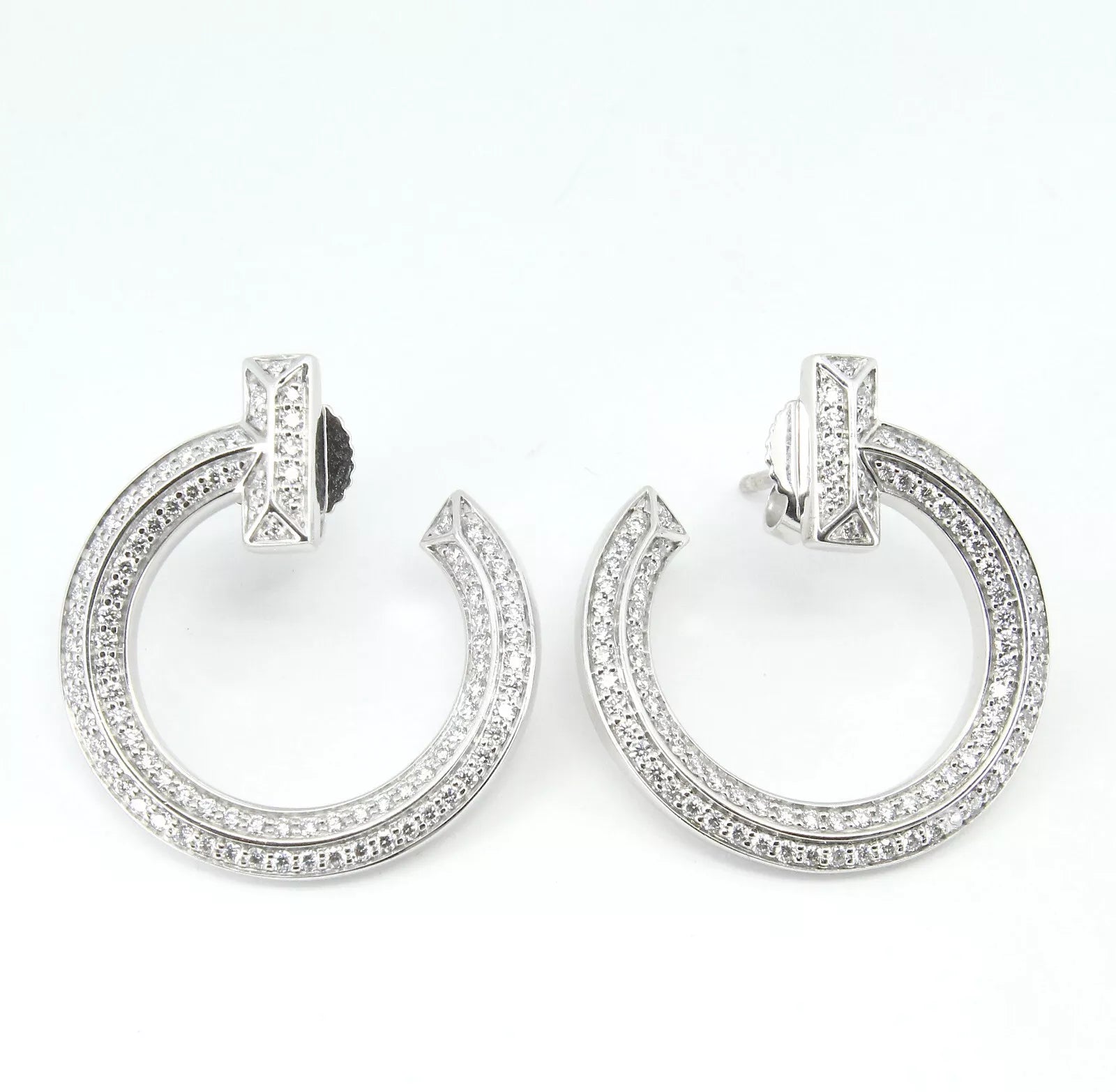 Genuine TIFFANY AND CO T1 Open Hoop Earrings Natural Diamonds 18K White Gold