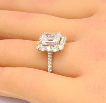 Emerald Cut CZ Ring 1.00 ct Natural Diamonds Engagement Ring In 14K White Gold