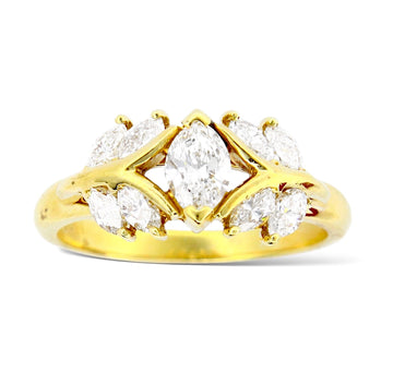 Estate 18K Yellow Gold Natural Diamond 1.26 ct Ring Marquise Cut Size 6.5
