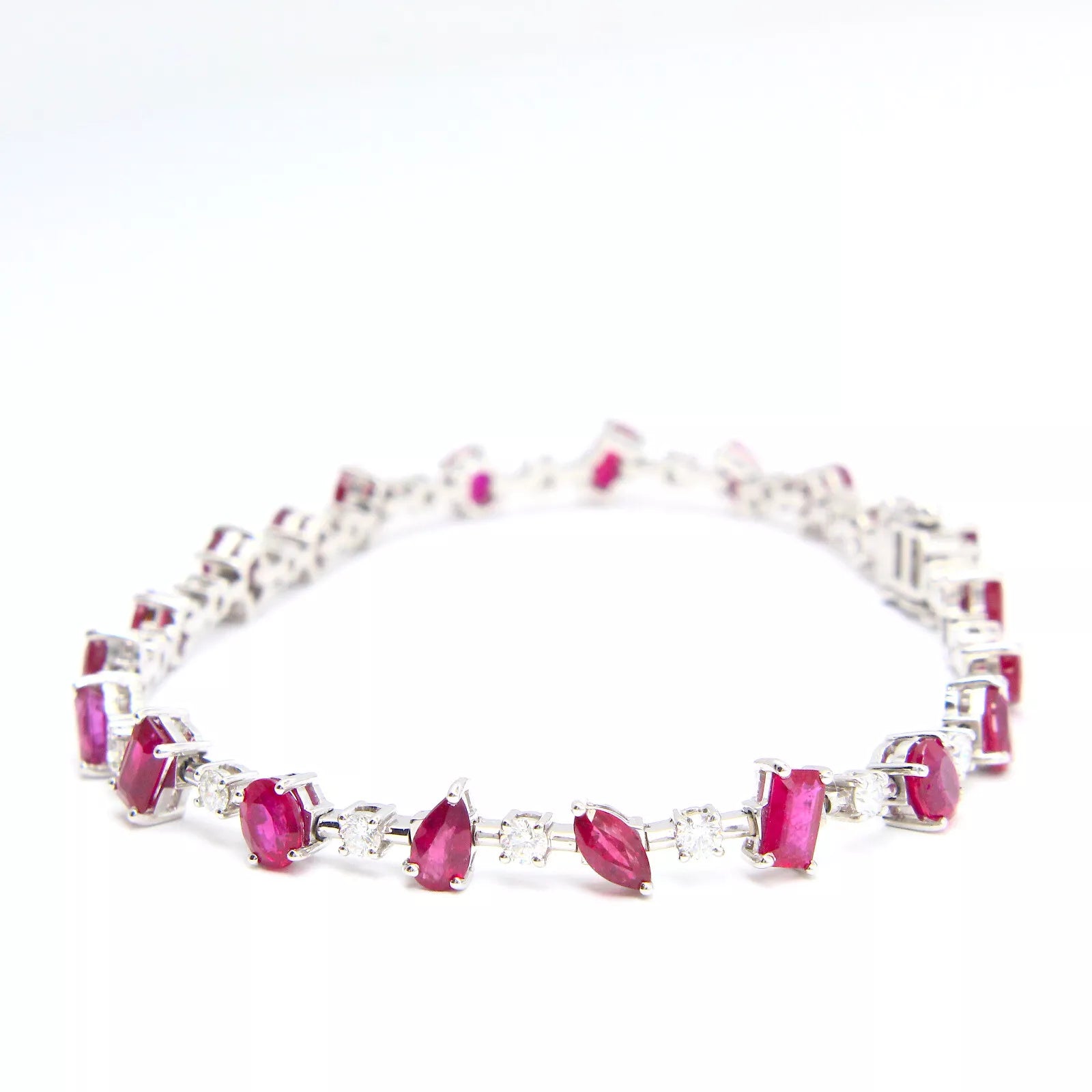 Natural Diamond and Ruby 5.95 CT Bracelet  18K White Gold 7" Inches