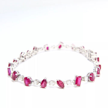 Natural Diamond and Ruby 5.95 CT Bracelet  18K White Gold 7" Inches