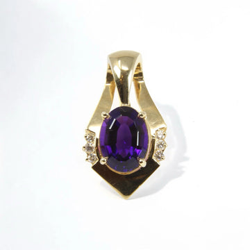 Estate Vintage Amethyst 5.25ct Diamond 0.35ct 14k Yellow Gold Slide Pendant