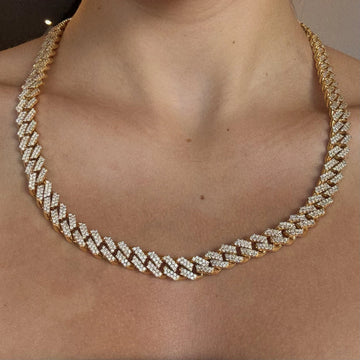 Diamond Cuban Link Necklace 16-18CT Iced Chain Style 10K Yellow Gold