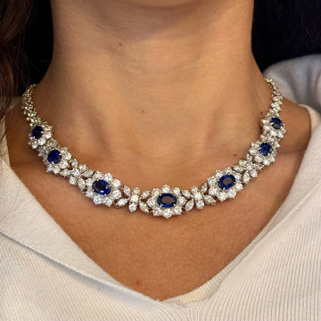 MAYORS 40 CT Diamond and Blue Sapphire Platinum Necklace GIA Certified Appraisal