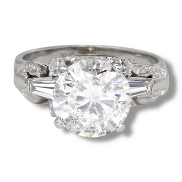 Vintage 2.62 CT Natural Diamond Engagement Ring Round Brilliant 18K White Gold