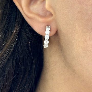 Estate 4.50 CT Natural Diamond Round Angled Hoop Earrings 18K White Gold
