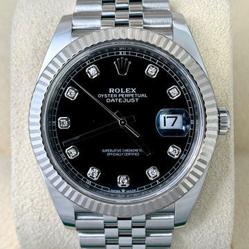 Rolex Datejust 41 Steel Black Diamond Dial Fluted Bezel Jubilee Bracelet 2022