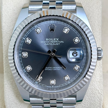 Rolex Datejust 41 Steel Rhodium Grey Diamond Dial Fluted Bezel Jubilee 2022