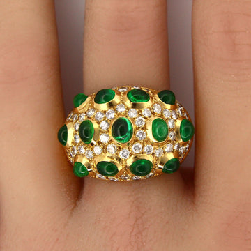 Bombe Ring 2.80 CT Emerald 2 CT Natural Diamond Estate 18K Yellow Gold