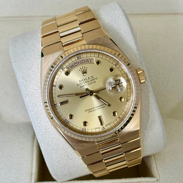 Rolex Day-Date Oysterquartz 36 Pinball Dial 18K Yellow Gold Champagne 19018 1986