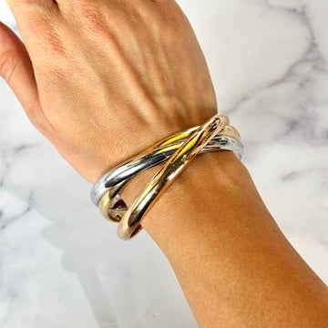 CARTIER Rolling Trinity Bangle Vintage Extra Large 18K Tricolor Gold 7.75 Inch