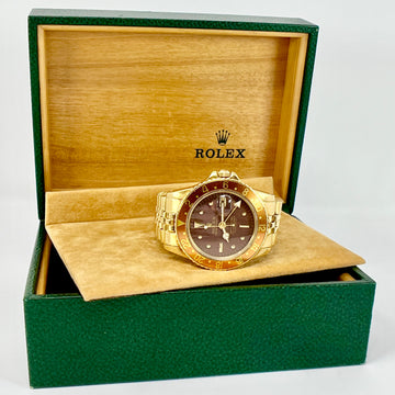 Rolex GMT Master ROOT BEER 40 mm Matte Brown Nipple Dial 18k Yellow Gold Jubilee Bracelet Vintage Watch