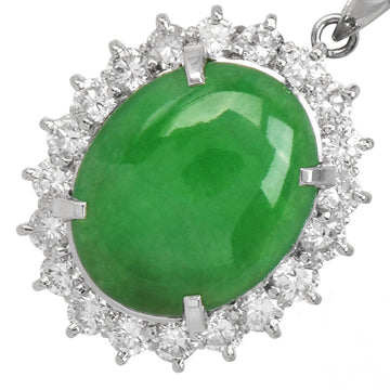 GIA Certified 6.60 CT Jade Jade Platinum Oval Halo Burst Dangle Diamond Pendant
