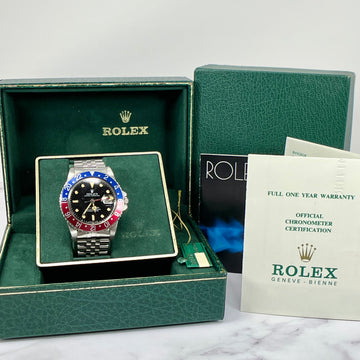 Rolex Gmt Master 40 mm Pepsi Jubilee Band Steel Vintage Patina RARE MINT FULL SET 16750 Watch