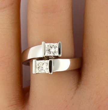 Estate 1.10 CT Natural Diamond Princess Cut Platinum Double Wrap Ring Size 7