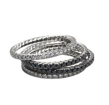DAVID YURMAN Set of 4 Eden Black and White Diamond Bands 1.8mm Platinum 950