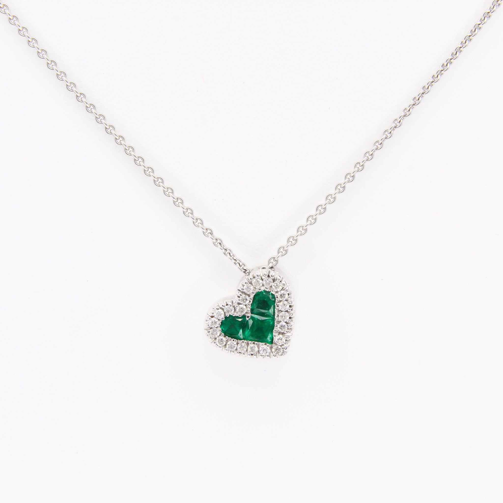 Emerald 0.30 CT Natural Diamond 0.20 CT Necklace 18K White Gold