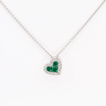Emerald 0.30 CT Natural Diamond 0.20 CT Necklace 18K White Gold