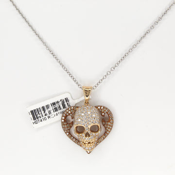 Natural White Diamond 1.85 CT Skull Heart Pirate Pendant Necklace 18K Rose Gold