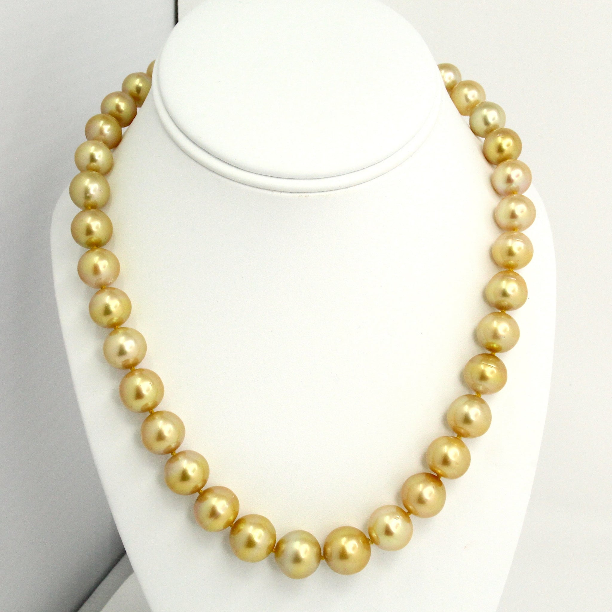 Large South Sea Golden Cultured Pearl Necklace 14K Yellow Gold Clasp 19 Inch