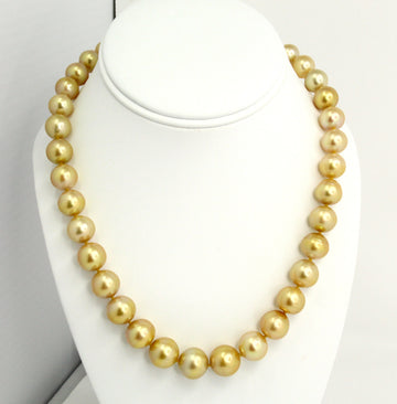 Large South Sea Golden Cultured Pearl Necklace 14K Yellow Gold Clasp 19 Inch