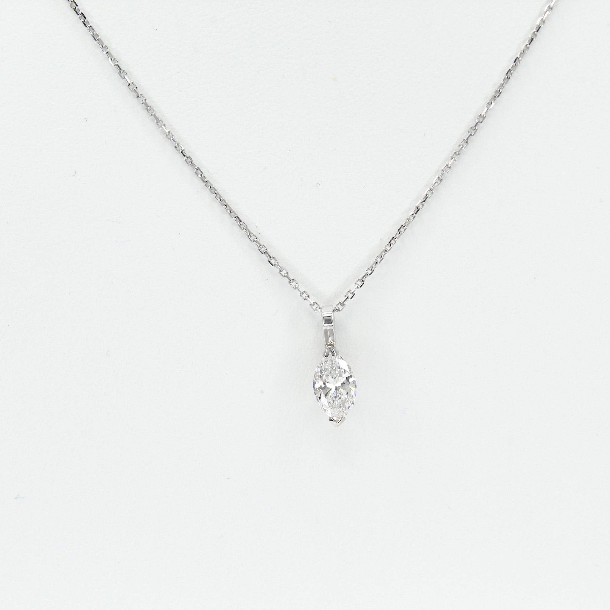 0.75 CT Marquise Cut Natural Diamond Solitaire Pendant Necklace 14K White Gold
