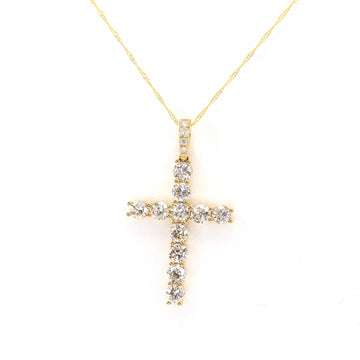 Large Cross Diamond Pendant Timeless Necklace 3.1 CT 18K Yellow Gold