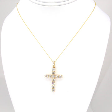 Large Cross Diamond Pendant Timeless Necklace 3.1 CT 18K Yellow Gold