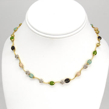 AARON BASHA Diamond Ladybug Floral Enamel Necklace 18K Yellow Gold 15.5 Inches