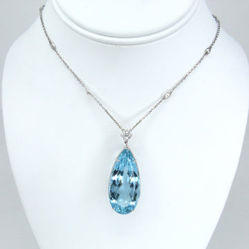 Natural Pear Cut Aquamarine 42 CT Diamond By The Yard Necklace 18K White Gold