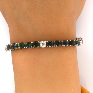 Estate Color Change Green Garnet 11 CT and 2.10 Diamond 14K White Gold Bracelet