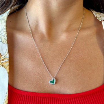 Emerald 0.30 CT Natural Diamond 0.20 CT Necklace 18K White Gold