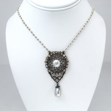 Antique Natural Pearl Necklace Old Mine Diamond GIA 18K Yellow Gold Platinum