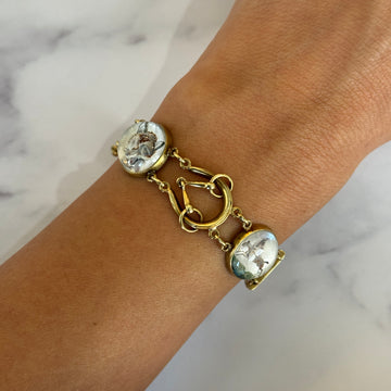 Antique Art Deco Equestrian Fox Hunt Essex Crystal Bracelet 14k Yellow Gold 7.5"