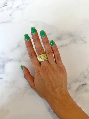 ROBERTO COIN Diamond Wide Ribbed Dome Band Italy 18k Yellow Gold Size 6 1/2