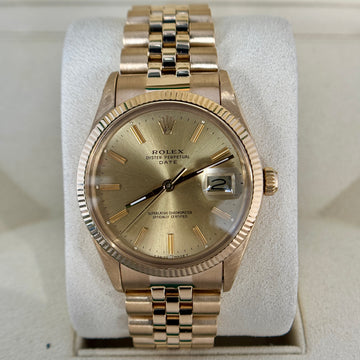 Rolex Oyster Perpetual Date 34 Jubilee Fluted Bezel 18K Gold Champagne Dial 1981