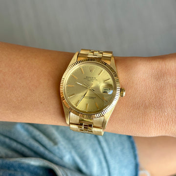 Rolex Oyster Perpetual Date 34 Jubilee Fluted Bezel 18K Gold Champagne Dial 1981