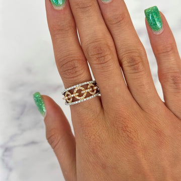 Diamond Band Ring 0.40 CT Curb Link Two Tone 18K White and Rose Gold Size 6.5