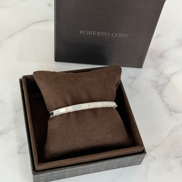 ROBERTO COIN Italy Art Deco Mosaic Diamond 0.40 CT Pavé Bangle 18k White Gold