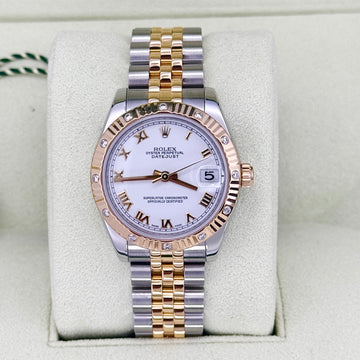 Rolex Datejust 31 BOX PAPERS Midsize Factory Diamond Bezel Jubilee White Roman