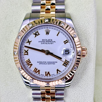 Rolex Datejust 31 BOX PAPERS Midsize Factory Diamond Bezel Jubilee White Roman